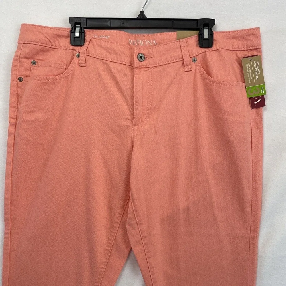 Merona Women Peach Mid Rise Straight‎ Leg Ankle Skinny Jeans Size 14